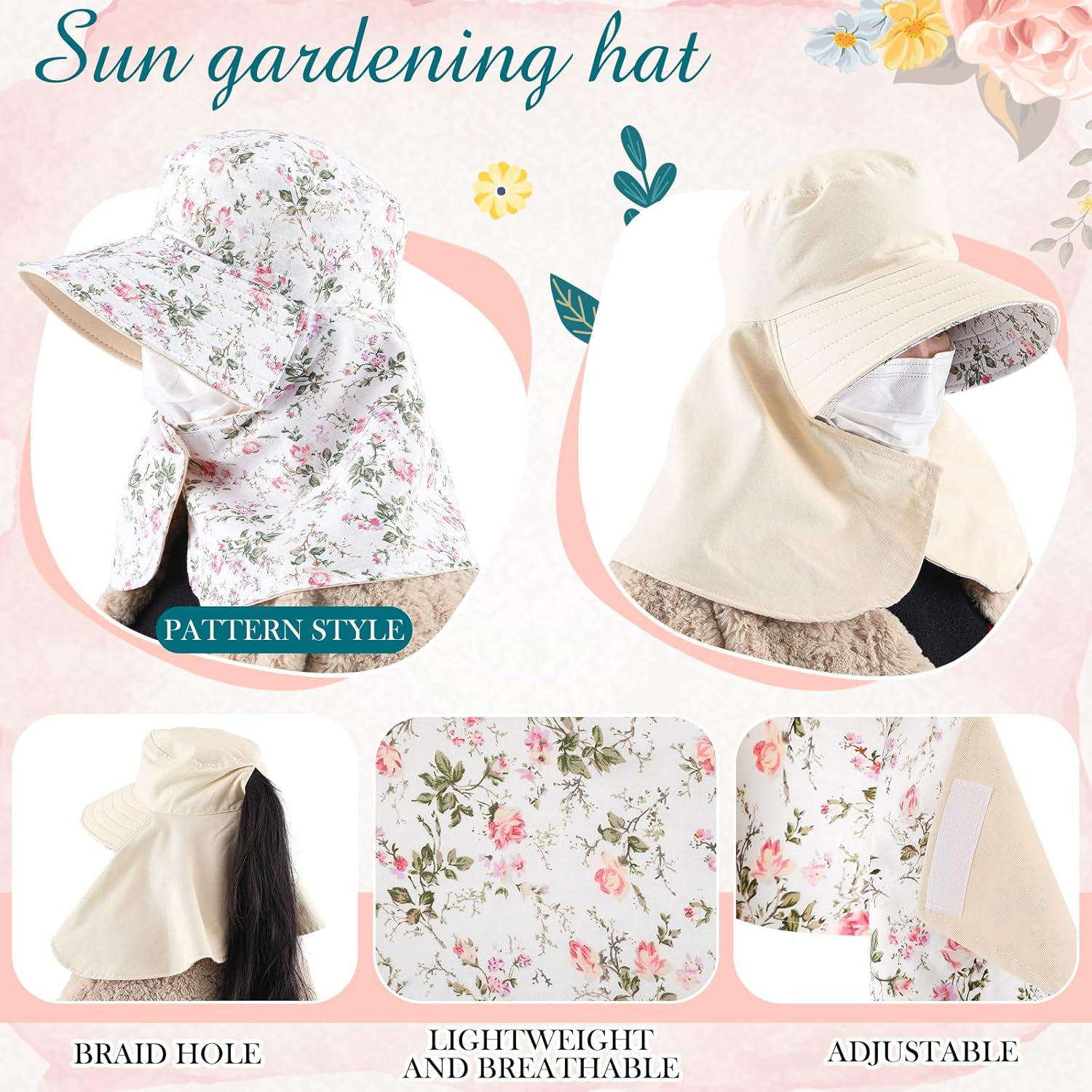 2 Pcs Floral Garden Hat for Wo - огляд і ціна Sun Hat Wide Brim